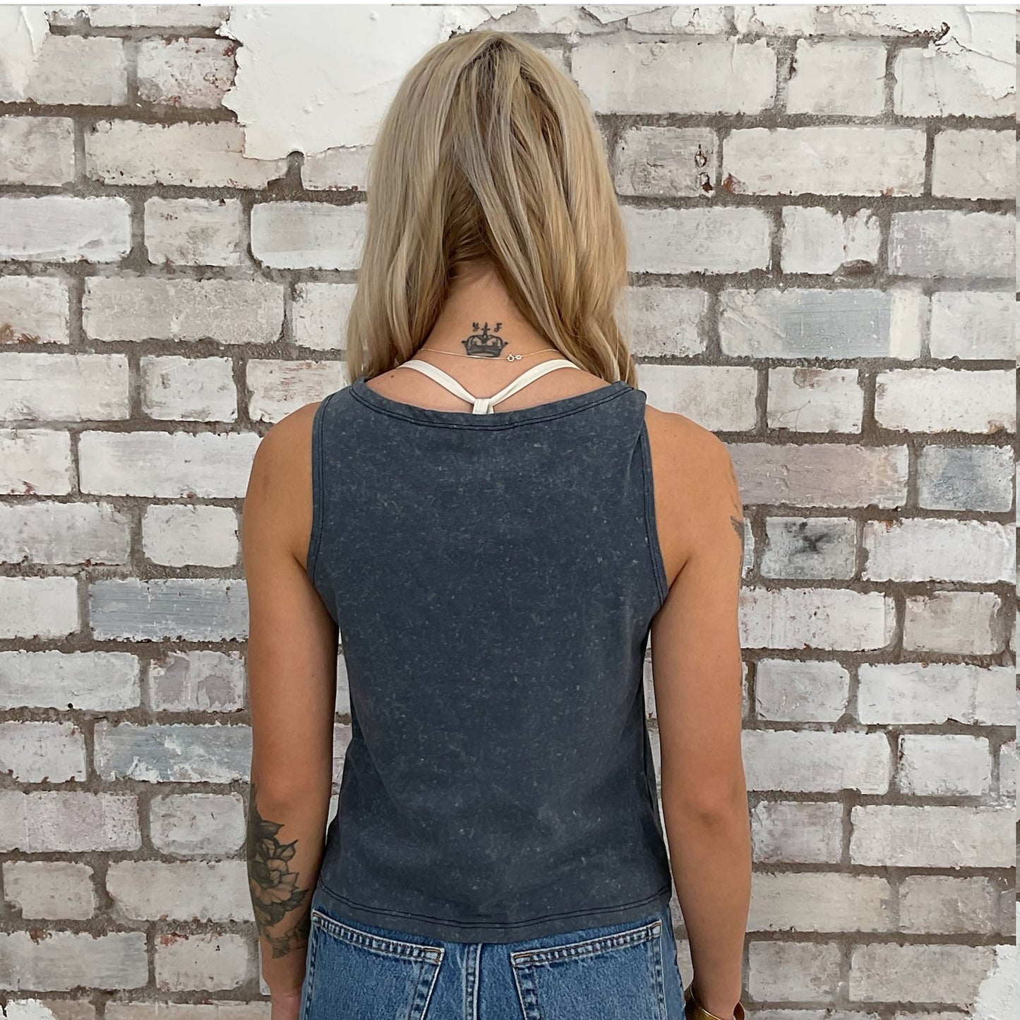 World Tour Aerosmith Graphic tshirt recycled into sleeveless vest top, sustainable upcycled fashion, British recycled grunge brand, slow fashion, Punk Rock music style graphic tshirt upcycled by Unwantees, Slash Neck tank top, upcycled in the UK by unwantees. Sustainable upcycled fashion. band photo Graphic tshirt upcycled by Unwantees recycled tshirt otherwise destined for landfill.