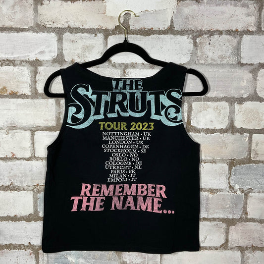 The Strutts 2023 Tour Unwantee Tank Top upcycled by Unwantees, sustainable fashion made in great Britain from vintage graphic tshirt Rear View