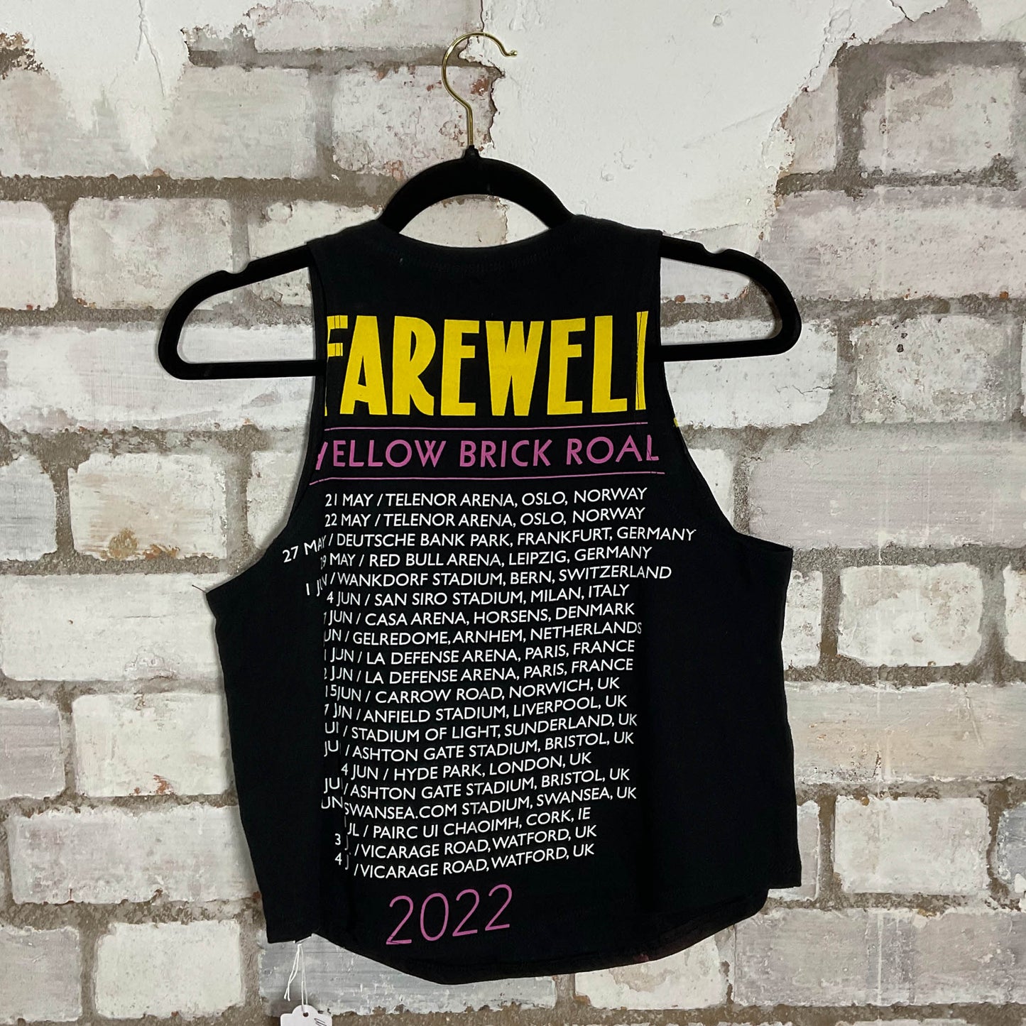 Elton John Farewell Yellow Brick Road Racerback Unwantee Upcycle Tank Top upcycled by Unwantees, sustainable fashion made in great Britain from vintage graphic tshirt Rear View