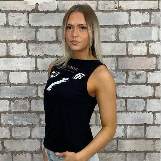 The Queen is Dead, The Smiths tshirt recycled into sleeveless vest top, sustainable upcycled fashion, British recycled fashion brand, slow fashion, eco conscious band graphic tshirt upcycled by Unwantees, recycled tshirt otherwise destined for landfill. Rock music style graphic tshirt upcycled by Unwantees, Slash Neck tank top, upcycled in the UK by unwantees. Sustainable upcycled fashion