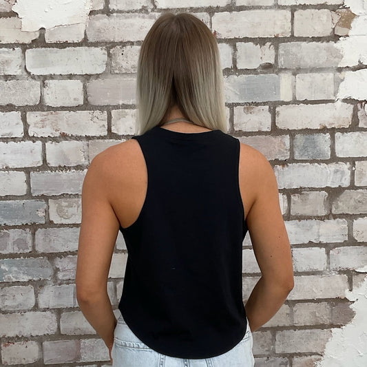 The World is Yours from the movie Scarface graphic tshirt recycled into sleeveless vest top, sustainable upcycled fashion, British recycled fashion brand, slow fashion, eco conscious band graphic tshirt upcycled by Unwantees, recycled tshirt otherwise destined for landfill. Rock music style graphic tshirt upcycled by Unwantees, Grey Racerback tank top, upcycled in the UK by unwantees. Sustainable upcycled fashion