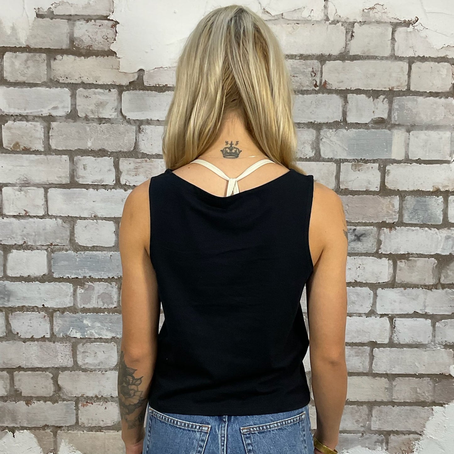 Coffee Lover Slash Neck tank top made from an upcycled graphic band tshirt, punk rock style street wear, athleisure wear, unwantees is a sustainable fashion brand, we take unwanted Y2K graphic tshirts otherwise destined for landfill and recycle clothing into vest tops for sports wear or leisure. Refashioned band merch, Sleeveless Top