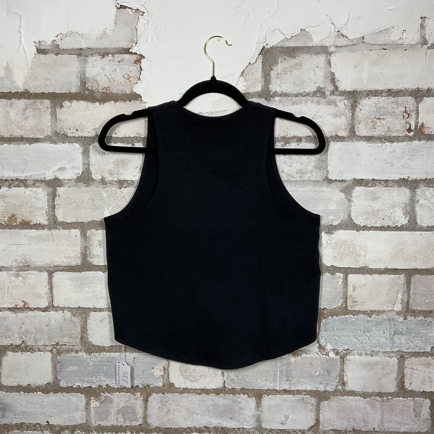 Rear view of Heinz Baked Beans, the one and only, for the love of baked beans, Black Racerback Tank Top upcycled by Unwantees, sustainable fashion made in great Britain from vintage graphic tshirt