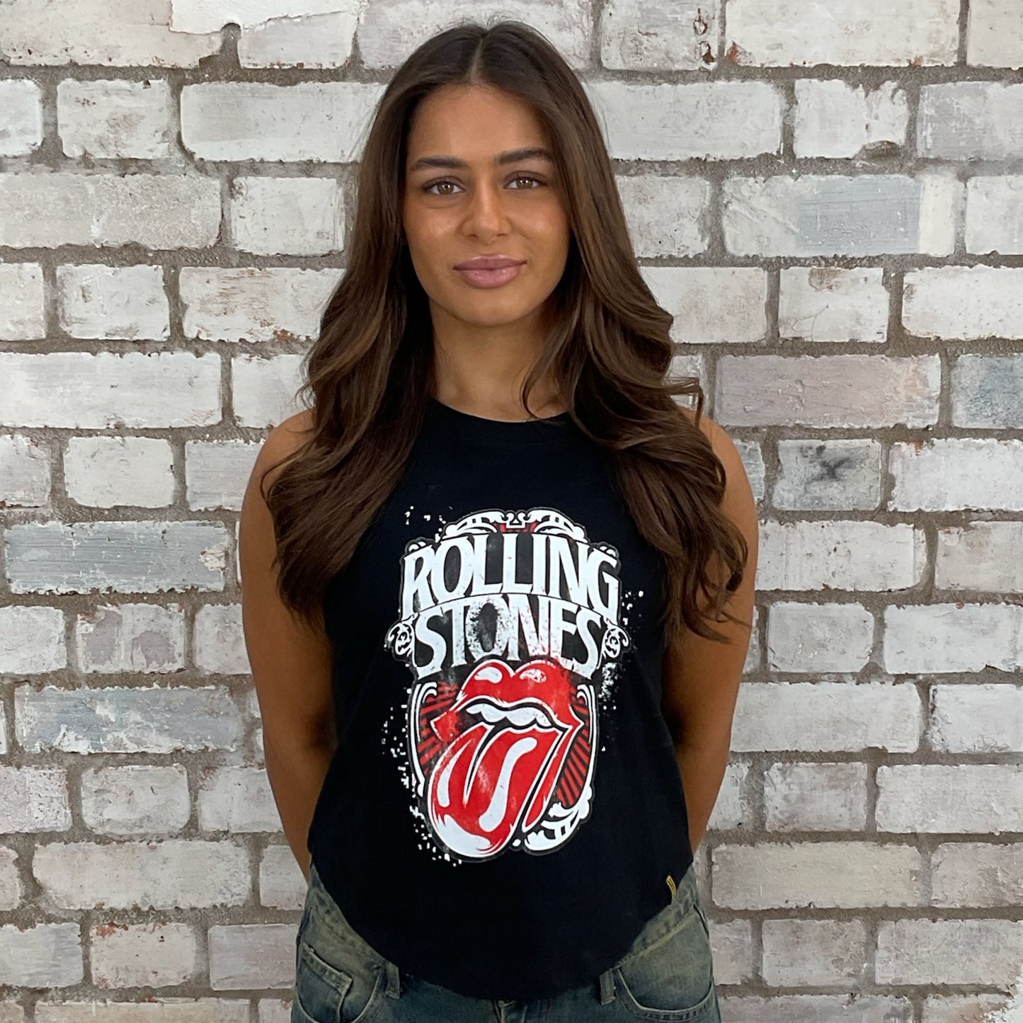 Rolling Stones graphic tshirt upcycled by Unwantees, recycled racerback tank top, upcycled in the UK by unwantees. Punk Rock vest top, Sustainable fashion brand Unwantees recycled Jagger tshirt otherwise destined for landfill. Sustainable upcycled fashion, rock Music Style, sleeveless tank top, sustainable upcycled fashion, British recycled fashion brand, slow fashion, eco conscious fashion