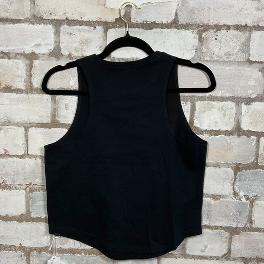 Rear View Love Sees No Colour Orange Text graphics on black cotton Racerback Tank Top upcycled by Unwantees, sustainable fashion made in Great Britain from vintage graphic tshirt