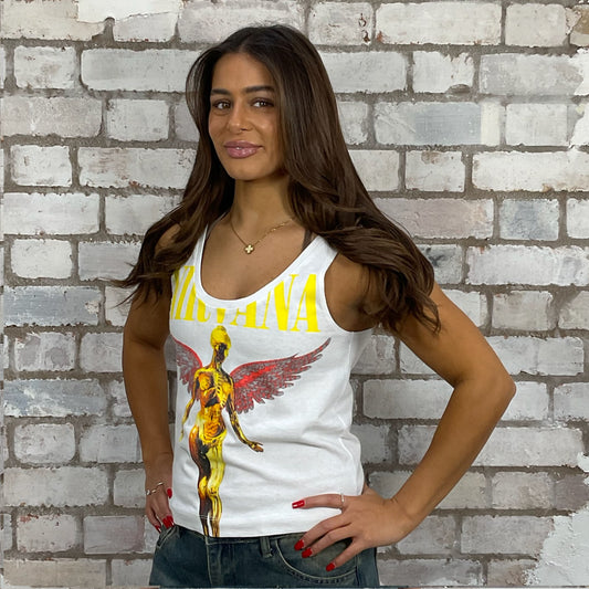 Nirvana band top, Nirvana vest, recycled tshirts by unwantees, made in Great Britain, slow fashion, eco conscious fashion