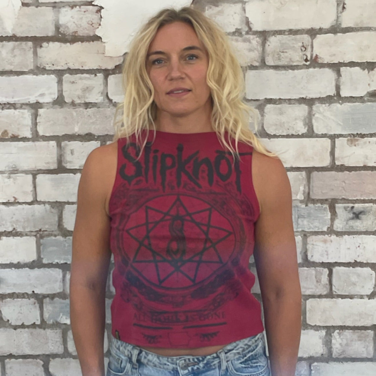 Slipknot, Deep Red Tank Top, Heavy Metal Vest, Slipknot merch, Up cycle by Unwantees, front and back printed top by Slipknot recycled by Unwantees