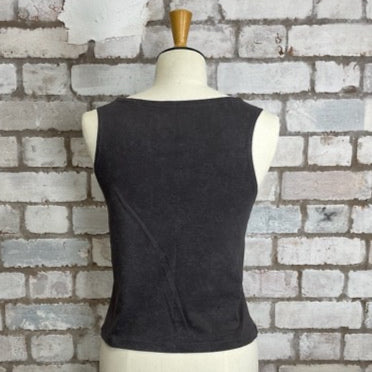One-of-a-kind Academy Whimsical Print Slash Neck Unwantee tank top back view, upcycled, sustainable, made in Britain