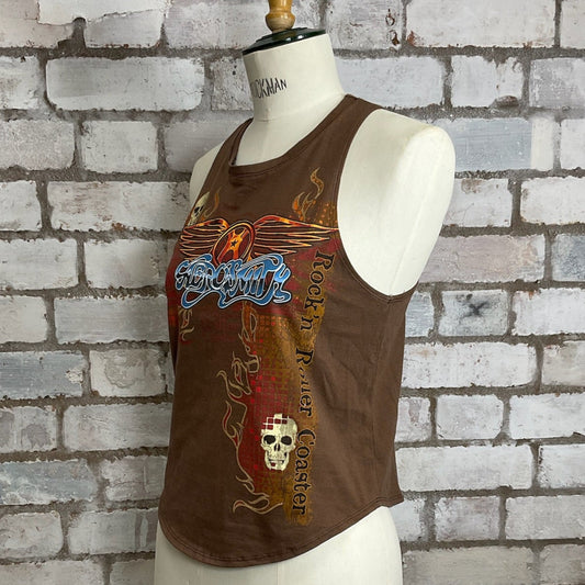 One-of-a-kind Aerosmith Rock 'N' Roll Rollercoaster graphic Racerback Unwantee tank top side view, upcycled, sustainable, made in Britain