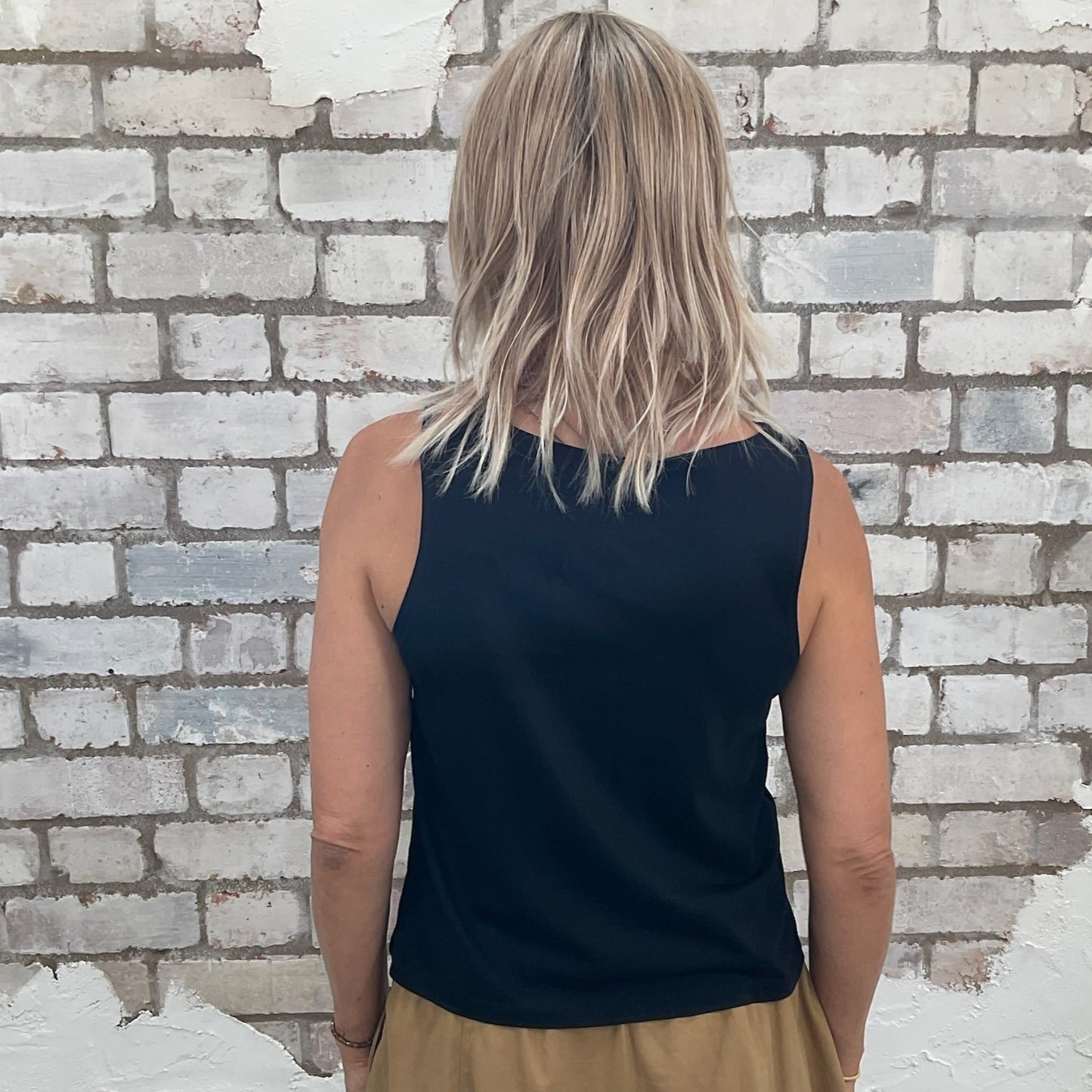 One-of-a-kind Exorcist print graphic Slash Neck Unwantee tank top back view, upcycled, sustainable, made in Britain