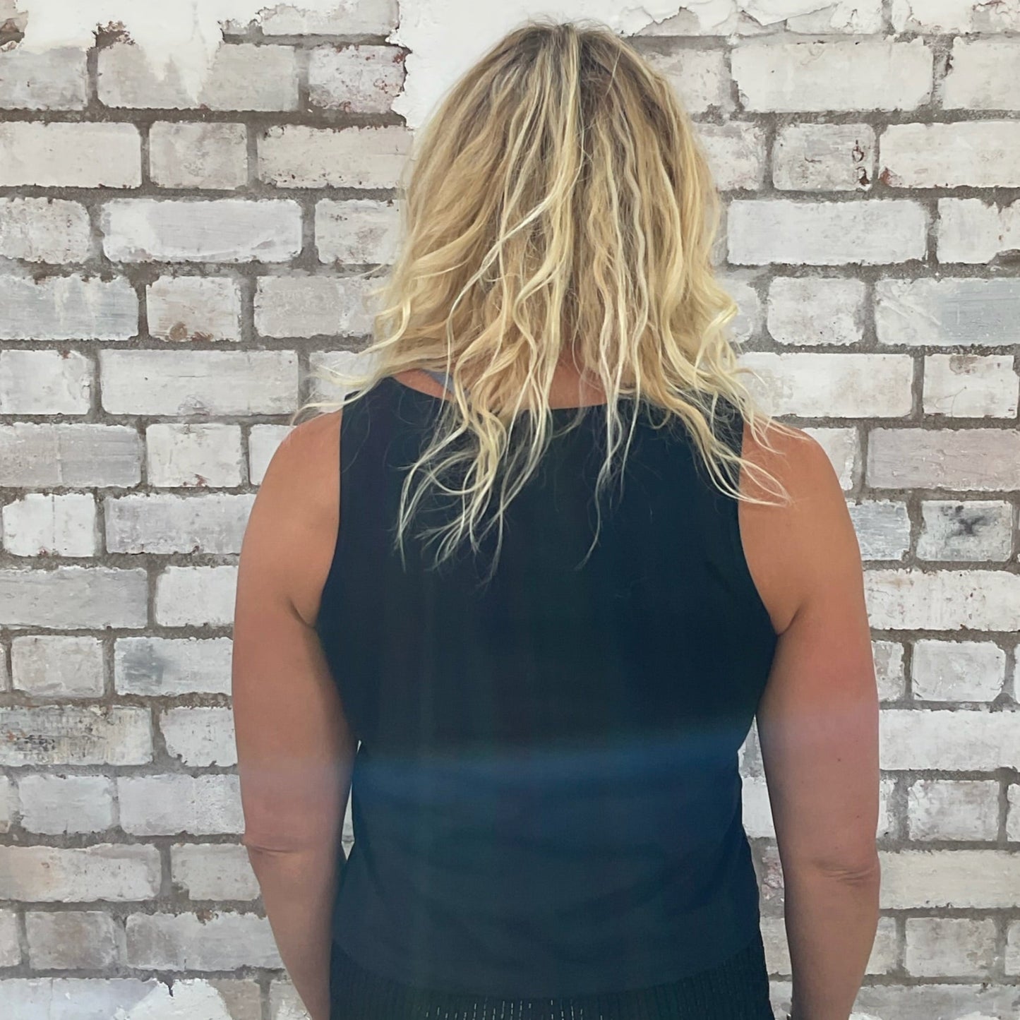 One-of-a-kind Fender Corona California graphic Slash Neck Unwantee tank top back view, upcycled, sustainable, made in Britain