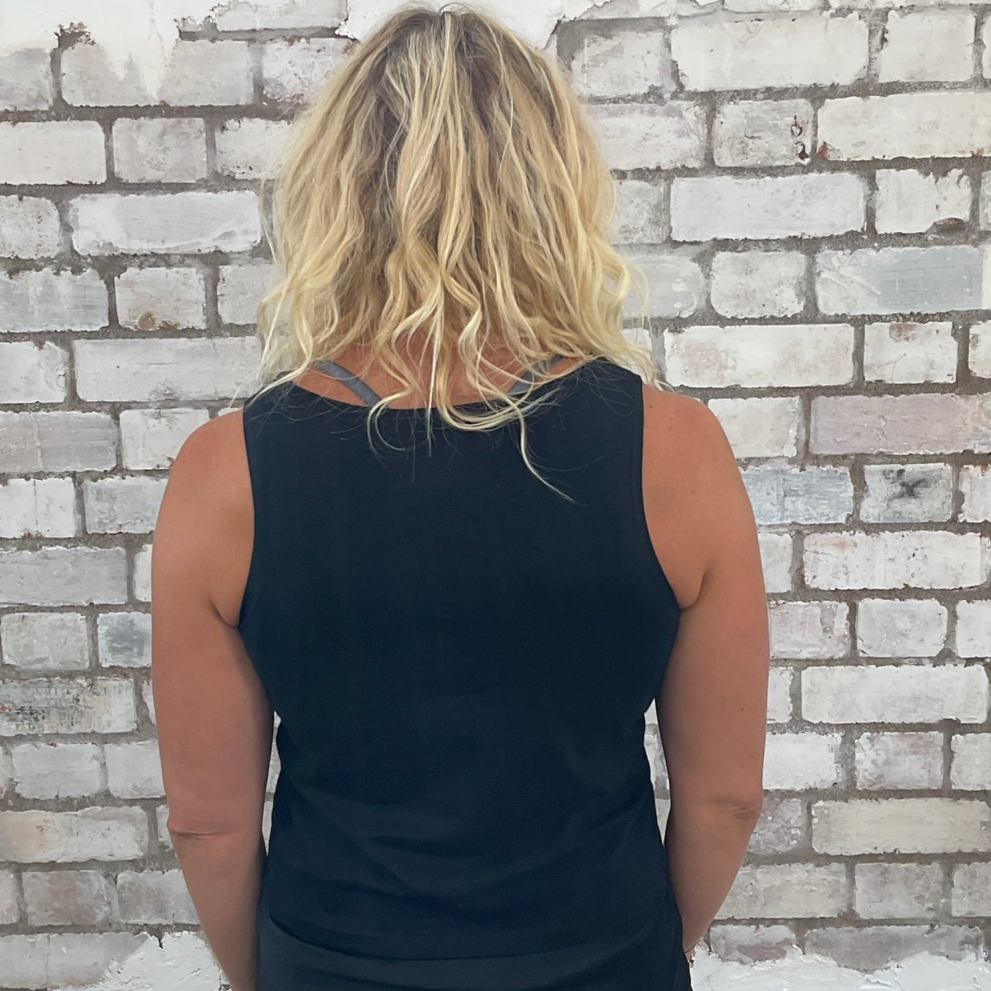 One-of-a-kind Kings of Leon Cherry graphic Slash Neck Unwantee tank top back view, upcycled, sustainable, made in Britain