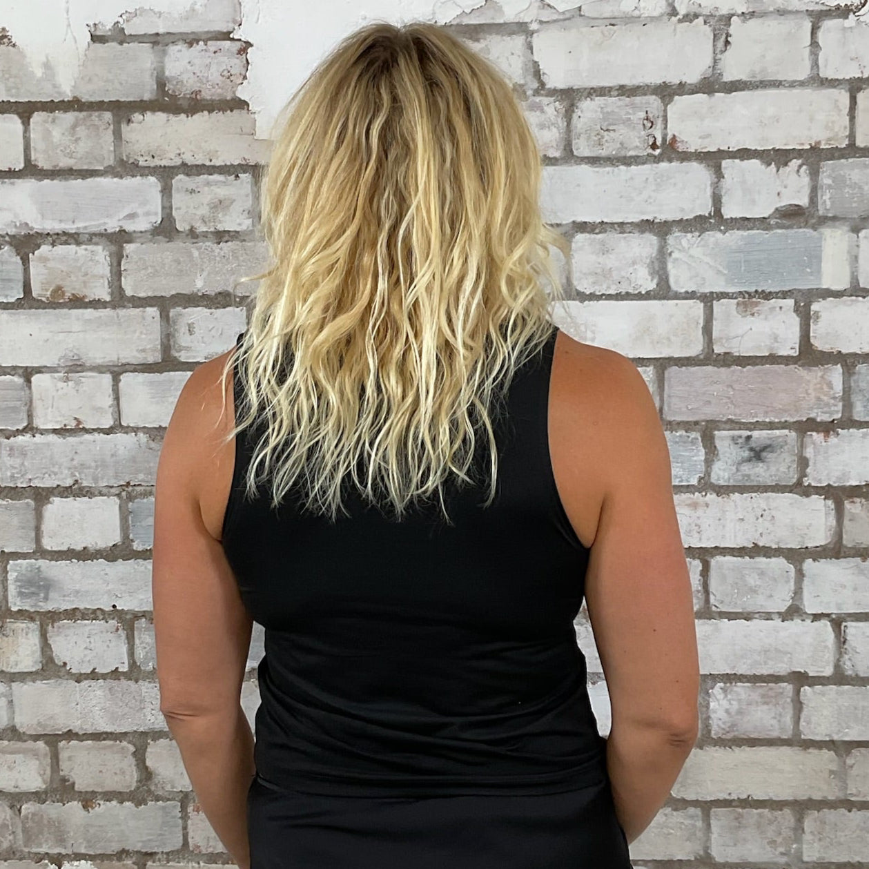 One-of-a-kind One Tough Duck graphic Slash Neck Unwantee tank top back view, upcycled, sustainable, made in Britain
