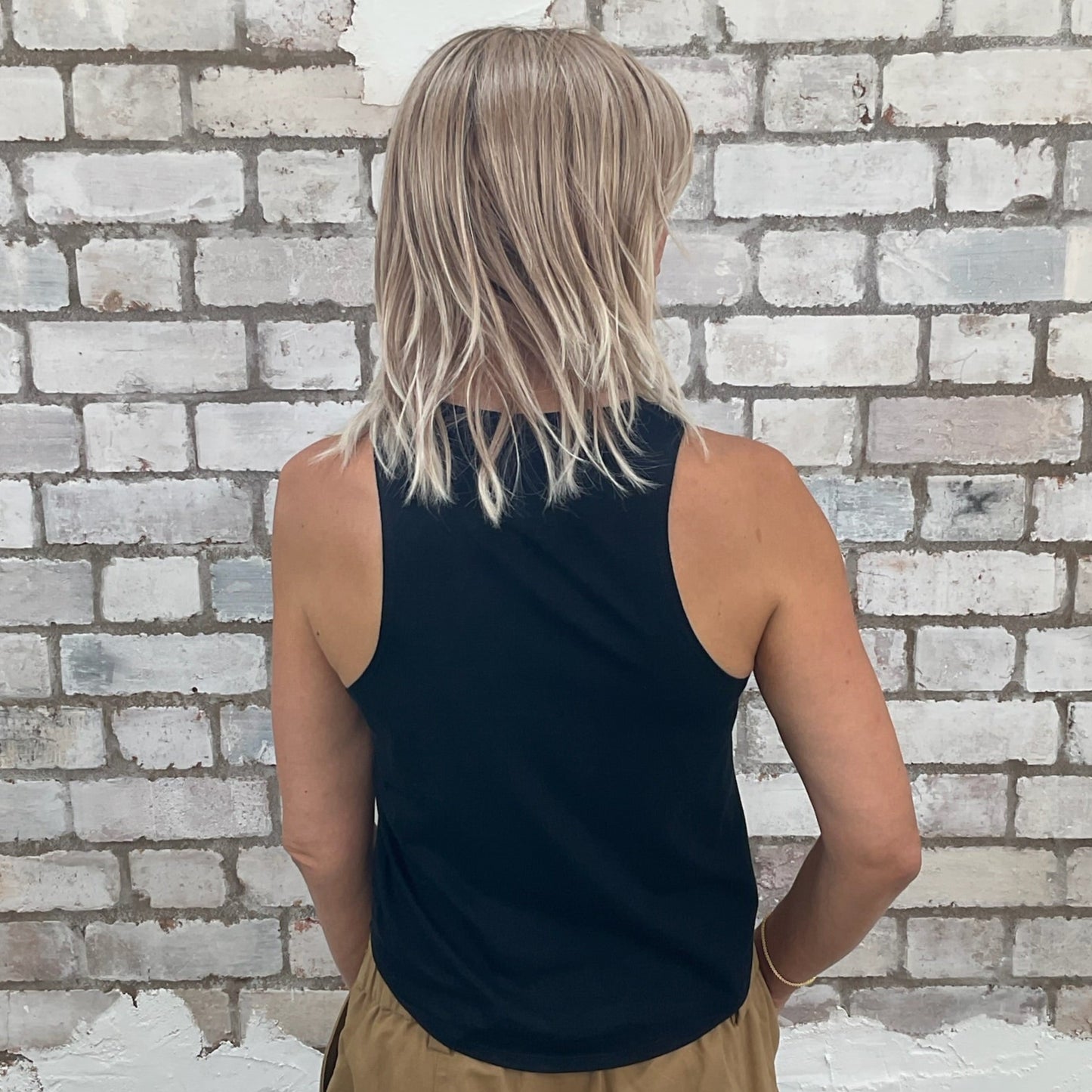 One-of-a-kind Pink Floyd Triangle graphic Racerback Unwantee tank top back view, upcycled, sustainable, made in Britain