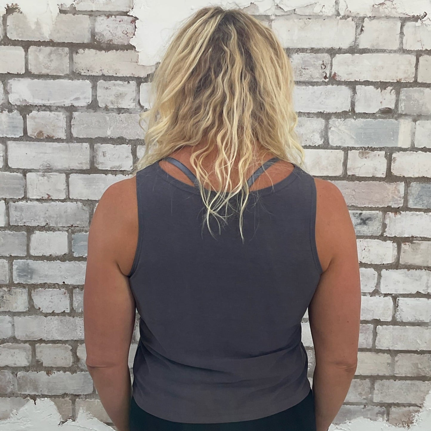 One-of-a-kind Rolling Stones Tour '78 graphic Slash Neck Unwantee tank top back view, upcycled, sustainable, made in Britain
