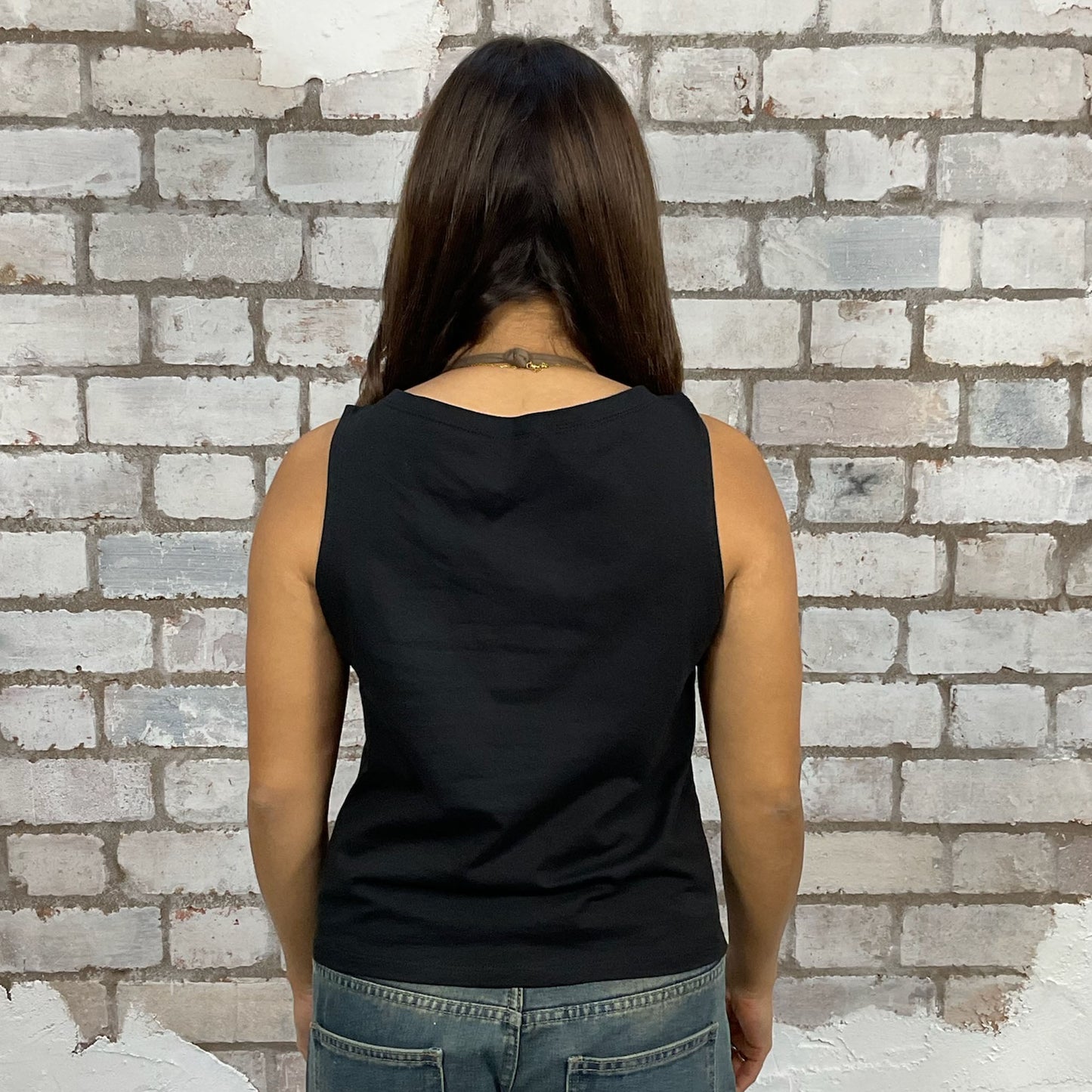 One-of-a-kind The Doors graphic Slash Neck Unwantee tank top back view, upcycled, sustainable, made in Britain