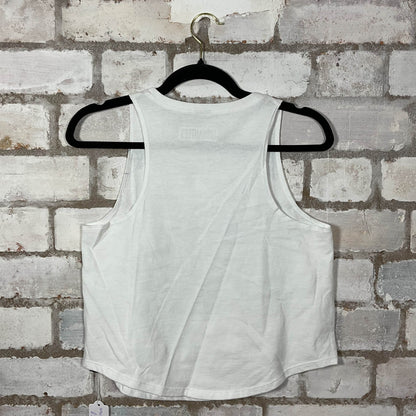 Back View of Fleetwood Mac Rumours White Tank Top upcycled by Unwantees, sustainable fashion made in great Britain from vintage graphic tshirt 