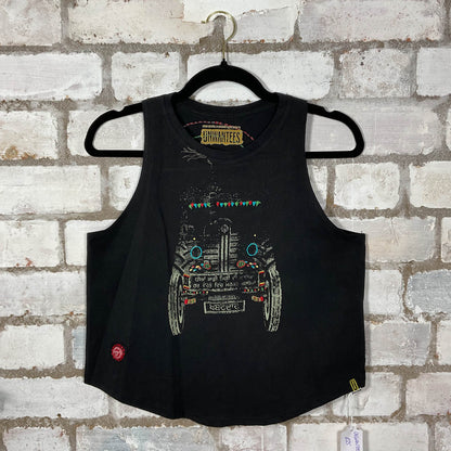 Tuk Tuk Embroidered Print Racerback Unwantee Tank Top upcycled by Unwantees, sustainable fashion made in great Britain from vintage graphic tshirt 
