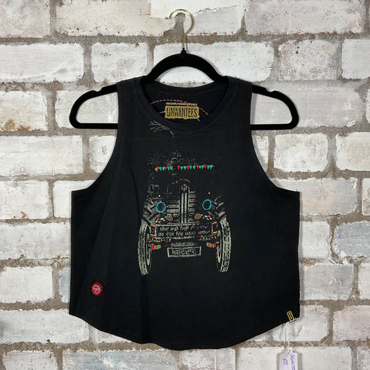 Tuk Tuk Embroidered Print Racerback Unwantee Tank Top upcycled by Unwantees, sustainable fashion made in great Britain from vintage graphic tshirt 