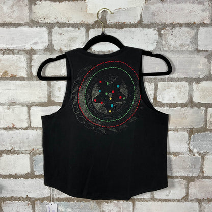 Back View of Tuk Tuk Embroidered Print Racerback Unwantee Tank Top upcycled by Unwantees, sustainable fashion made in great Britain from vintage graphic tshirt 
