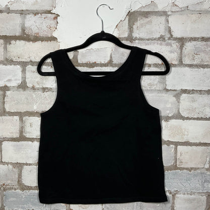 Rearview of Skindred band graphics on a black cotton Scoop neck Vest Top upcycled by Unwantees, sustainable fashion made in Great Britain from vintage graphic tshirt 