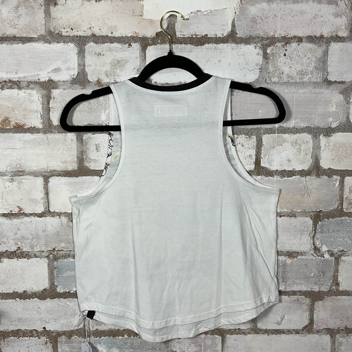 Rear View of Skater print tattoo sleeves Racerback Unwantee Tank Top upcycled by Unwantees, sustainable fashion made in great Britain from vintage graphic tshirt 