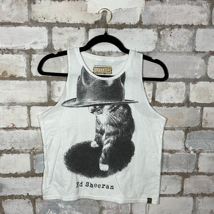 Ed Sheeran cat in Hat Unwantee Tank Top upcycled by Unwantees, sustainable fashion made in great Britain from vintage graphic tshirt 