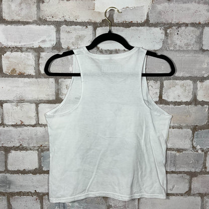 Ed Sheeran cat in Hat Unwantee Tank Top upcycled by Unwantees, sustainable fashion made in great Britain from vintage graphic tshirt back view