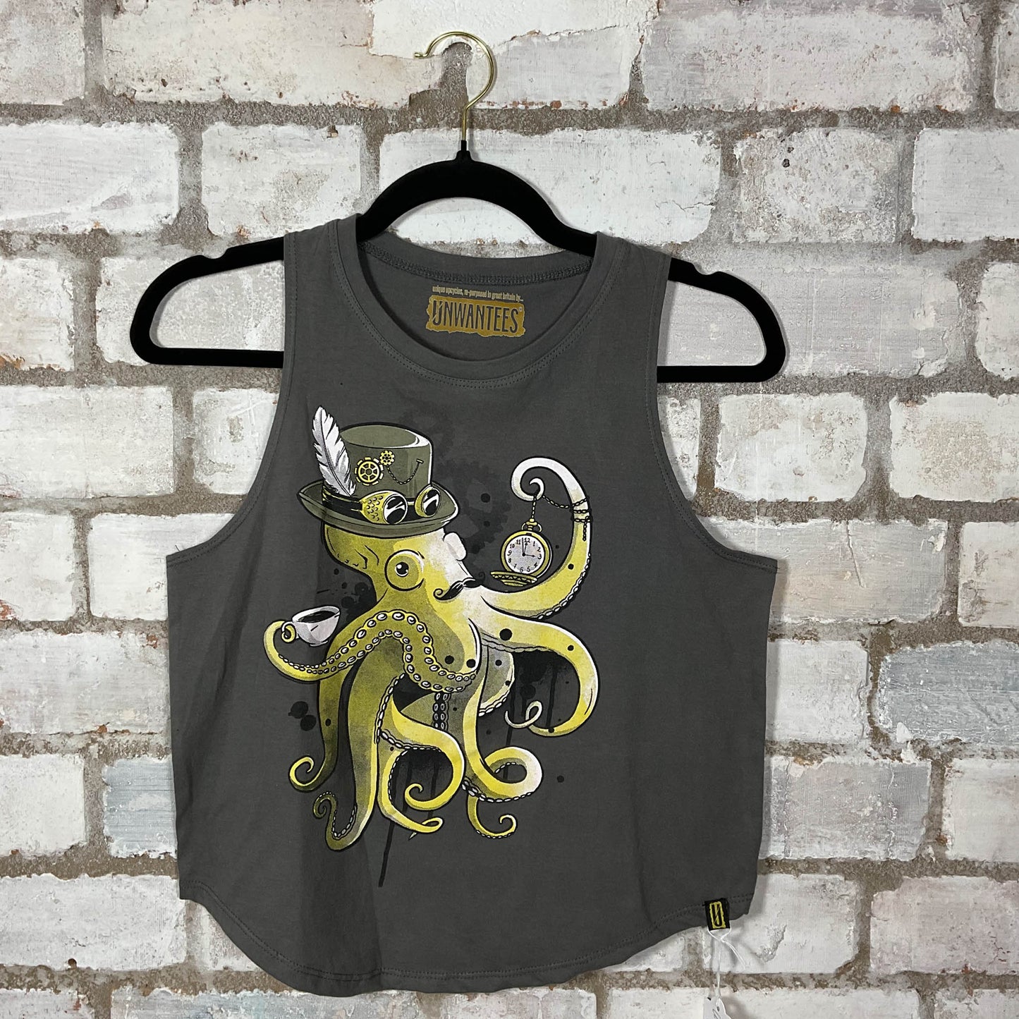 Steampunk Octopus Unwantee Tank Top upcycled by Unwantees, sustainable fashion made in great Britain from vintage graphic tshirt 