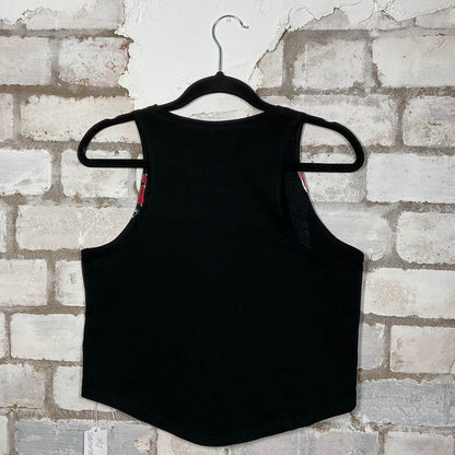 Rearview of Ramones band graphics on a black cotton Racerback Tank Top upcycled by Unwantees, sustainable fashion made in Great Britain from vintage graphic tshirt 