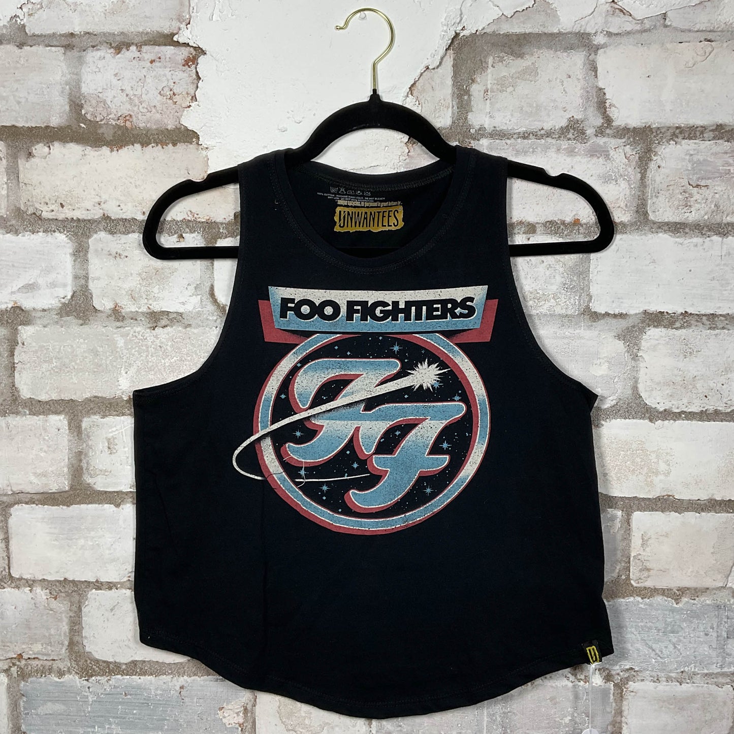 Foo Fighters band graphics on a black cotton Racerback Tank Top upcycled by Unwantees, sustainable fashion made in Great Britain from vintage graphic tshirt 