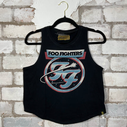 Foo Fighters band graphics on a black cotton Racerback Tank Top upcycled by Unwantees, sustainable fashion made in Great Britain from vintage graphic tshirt 