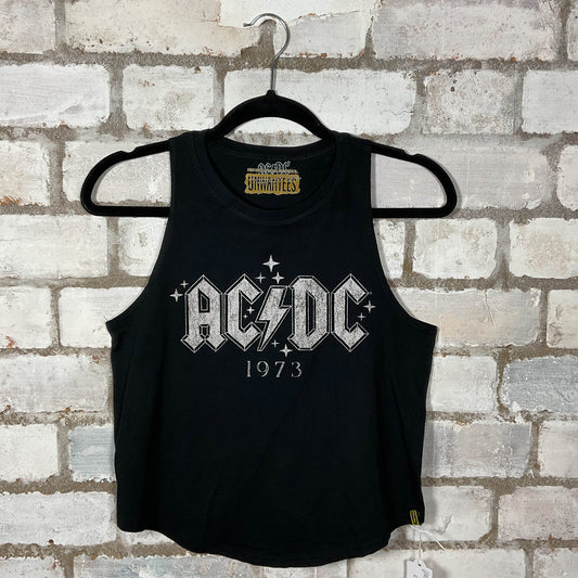 AC/DC 1973 Racerback Unwantee Upcycle Tank Top upcycled by Unwantees, sustainable fashion made in great Britain from vintage graphic tshirt