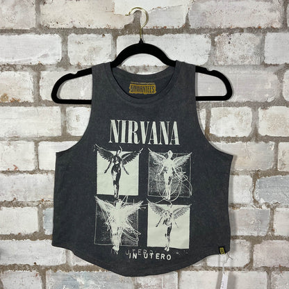 Nirvana Grey Racerback Unwantee Upcycle Tank Top upcycled by Unwantees, sustainable fashion made in great Britain from vintage graphic tshirt