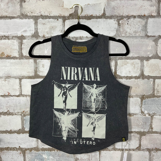 Nirvana Grey Racerback Unwantee Upcycle Tank Top upcycled by Unwantees, sustainable fashion made in great Britain from vintage graphic tshirt
