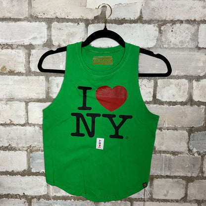 I Love New York Green Racerback Unwantee Upcycle Tank Top upcycled by Unwantees, sustainable fashion made in great Britain from vintage graphic tshirt