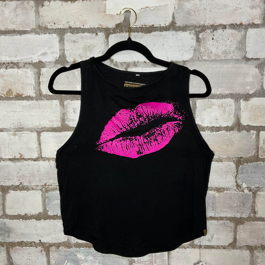 Hot pink Lips Racerback Unwantee Upcycle Tank Top upcycled by Unwantees, sustainable fashion made in great Britain from vintage graphic tshirt