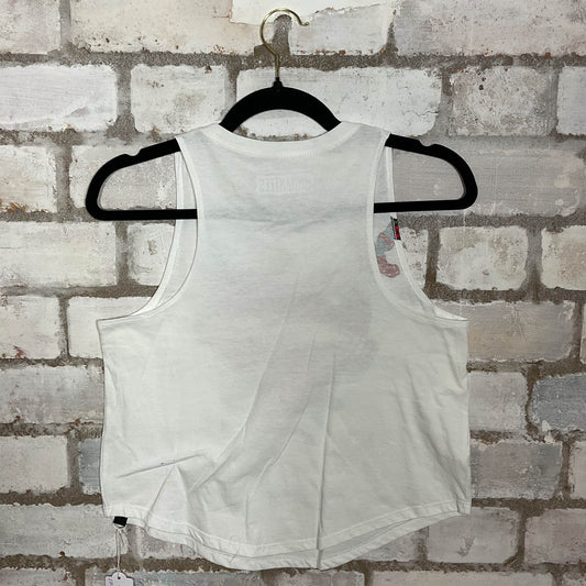 Saatchi Gallery White Racerback Unwantee Upcycle Tank Top upcycled by Unwantees, sustainable fashion made in great Britain from vintage graphic tshirt 