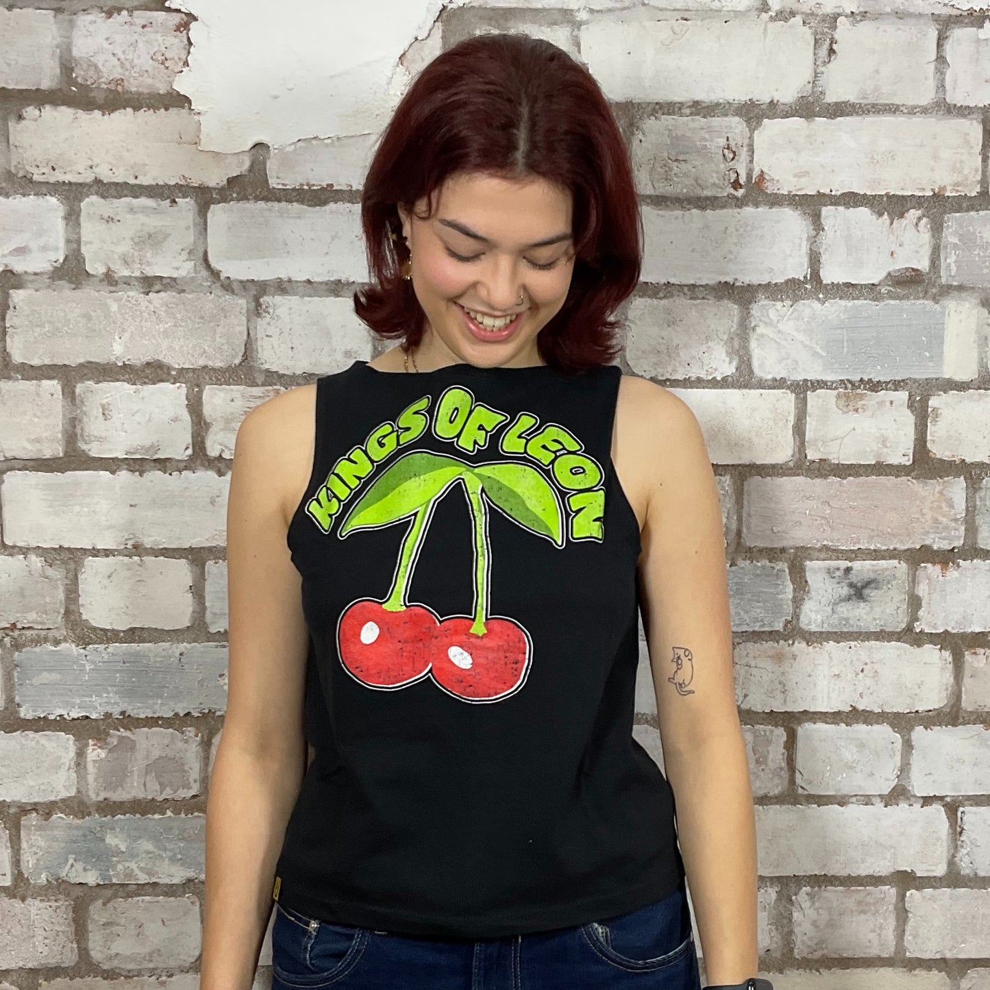 Kings of Leon, Happy Cherry print graphic tshirt recycled by Unwantees, Upcycled Band tshirt by Unwantees