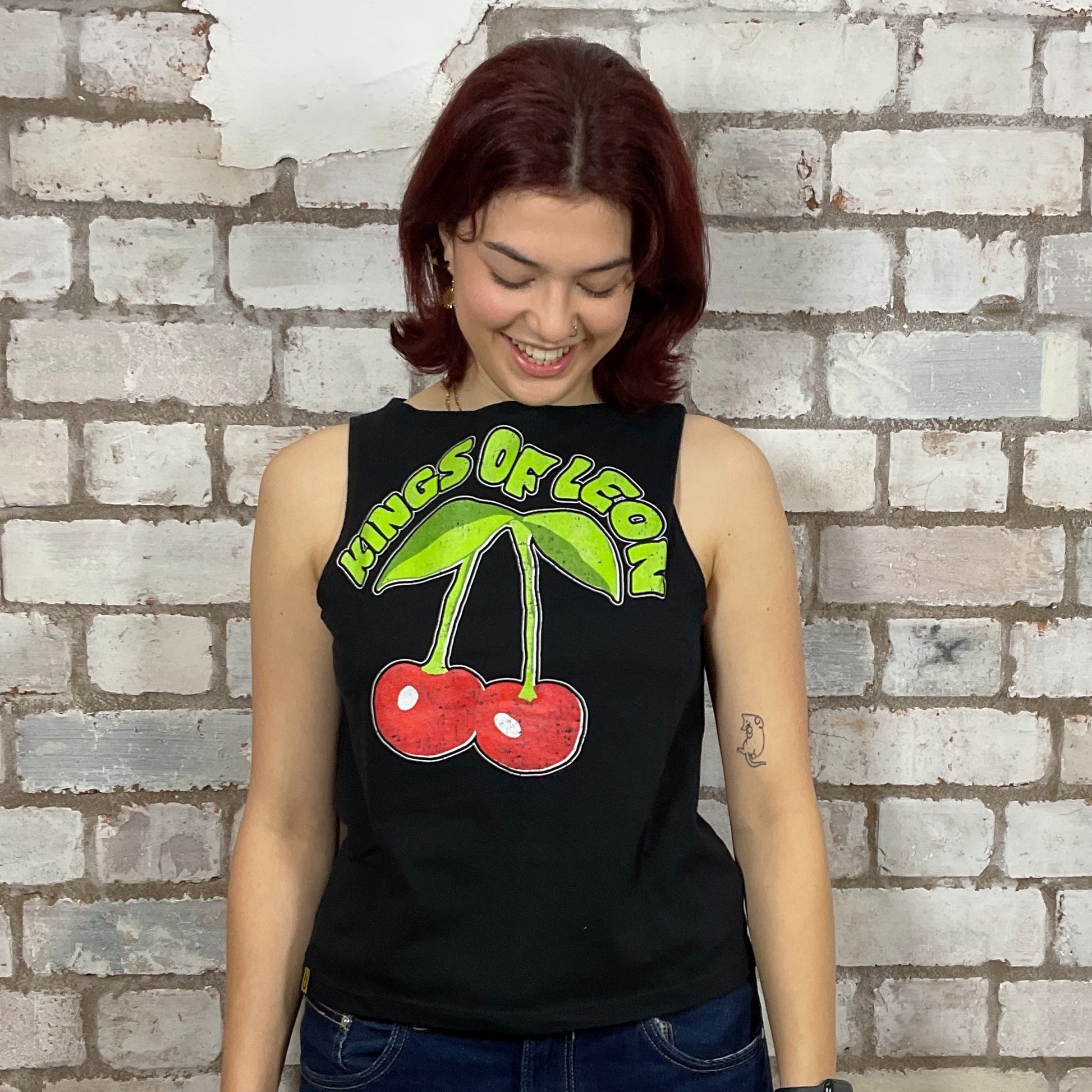 Kings of Leon, Happy Cherry print graphic tshirt recycled by Unwantees, Upcycled Band tshirt by Unwantees