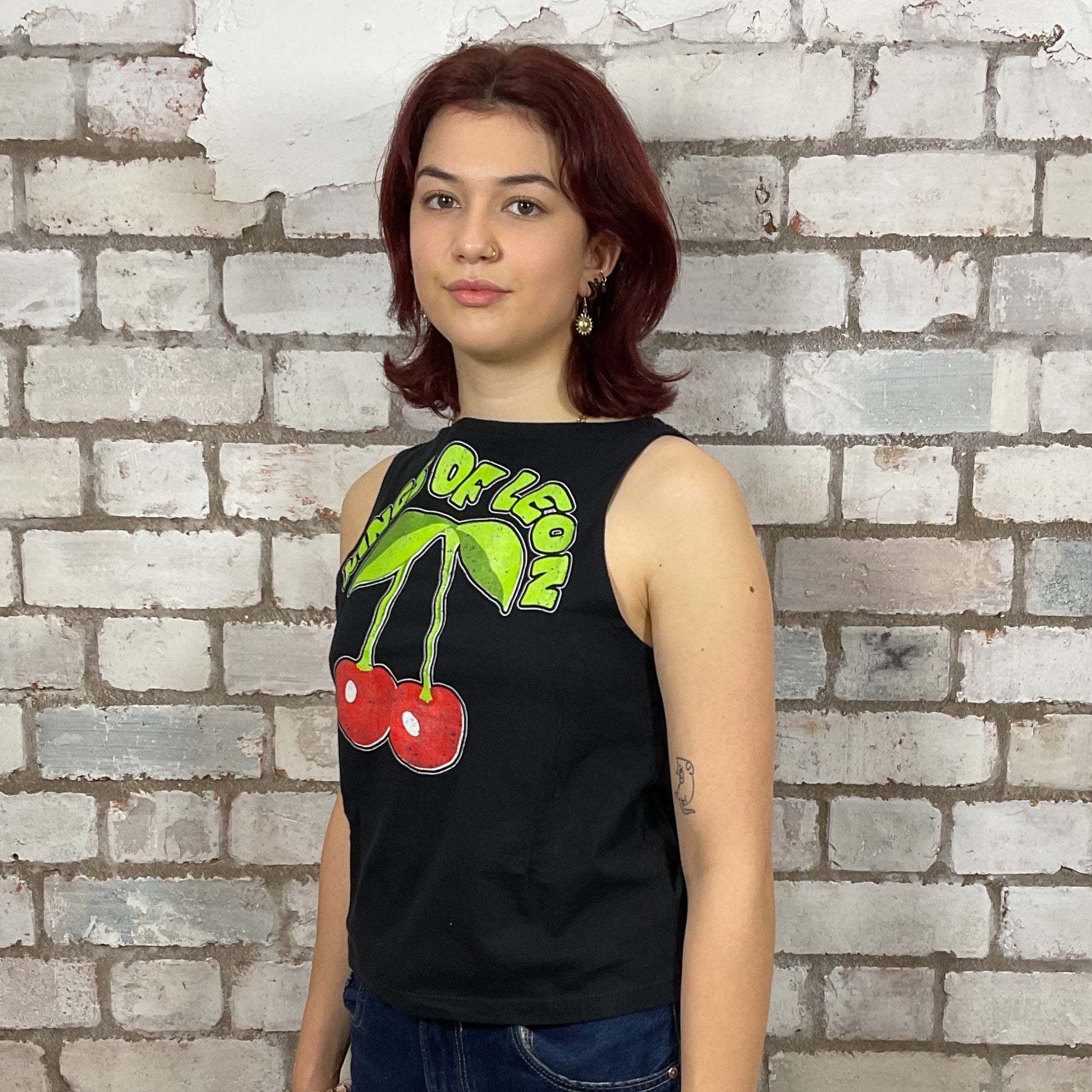 Kings of Leon, Happy Cherry print graphic tshirt recycled by Unwantees, Upcycled Band tshirt by Unwantees, tank tops athleisure