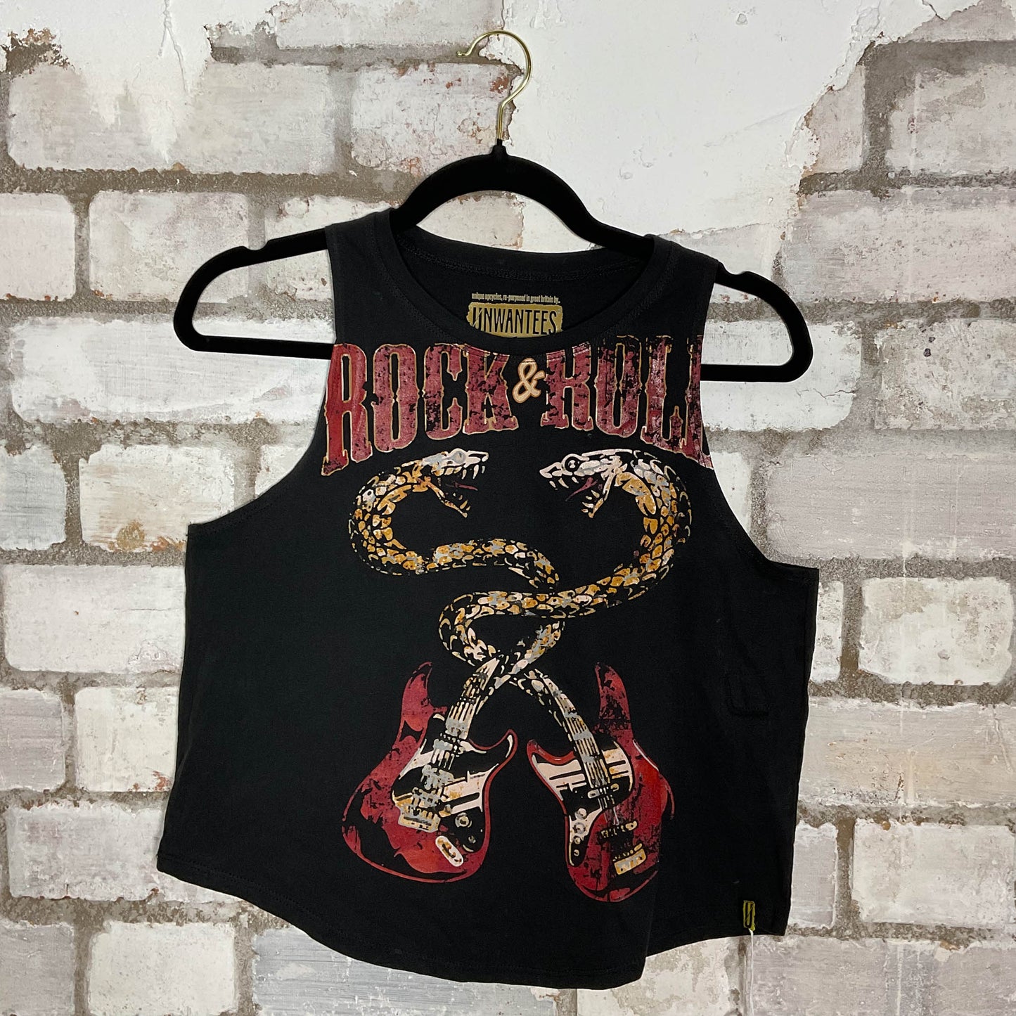 Rock’N’Roll Racerback Unwantee Upcycle Tank Top upcycled by Unwantees, sustainable fashion made in great Britain from vintage graphic tshirt