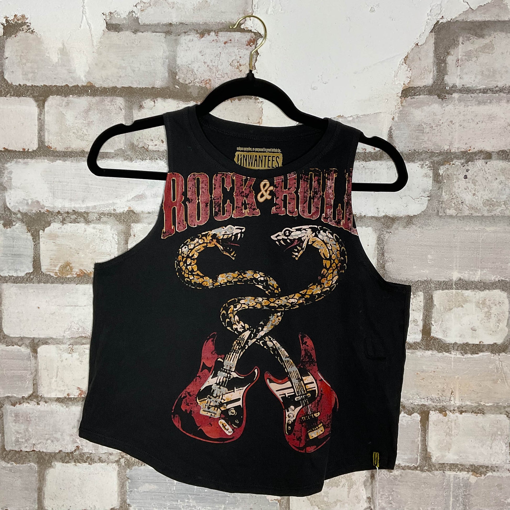 Rock’N’Roll Racerback Unwantee Upcycle Tank Top upcycled by Unwantees, sustainable fashion made in great Britain from vintage graphic tshirt