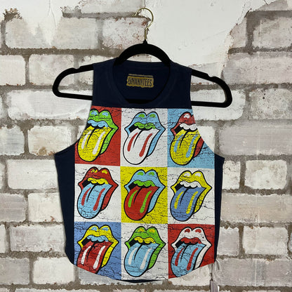Rolling Stones Blue Racerback Pop Art Design Racerback Unwantee Upcycle Tank Top upcycled by Unwantees, sustainable fashion made in great Britain from vintage graphic tshirt
