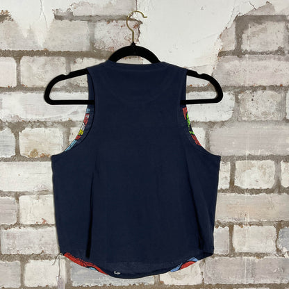 Rolling Stones Blue Racerback Pop Art Design Racerback Unwantee Upcycle Tank Top upcycled by Unwantees, sustainable fashion made in great Britain from vintage graphic tshirt rear view