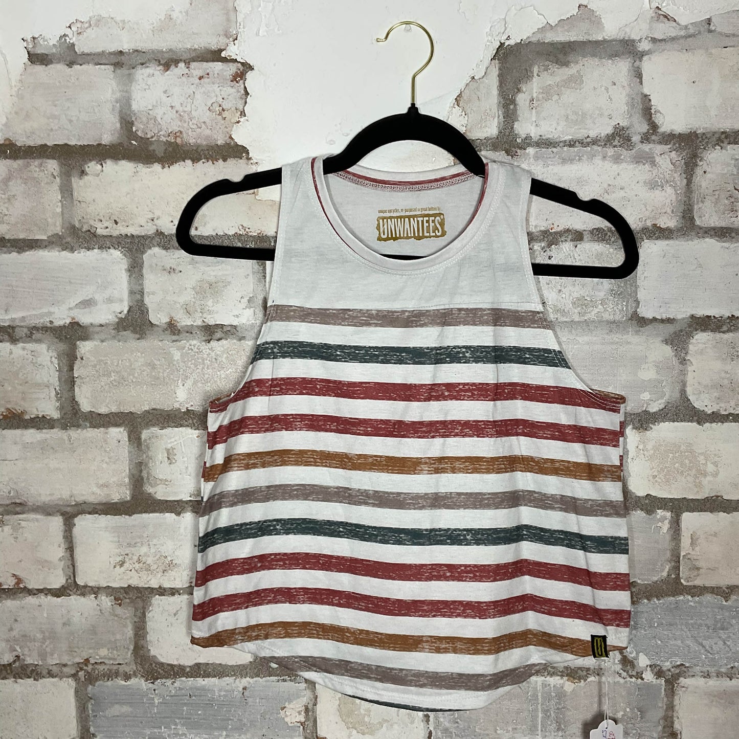 Horizontal Stripes Racerback Unwantee Upcycle Tank Top upcycled by Unwantees, sustainable fashion made in great Britain from vintage graphic tshirt