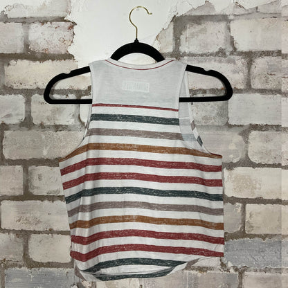 Horizontal Stripes Racerback Unwantee Upcycle Tank Top upcycled by Unwantees, sustainable fashion made in great Britain from vintage graphic tshirt. Rear View