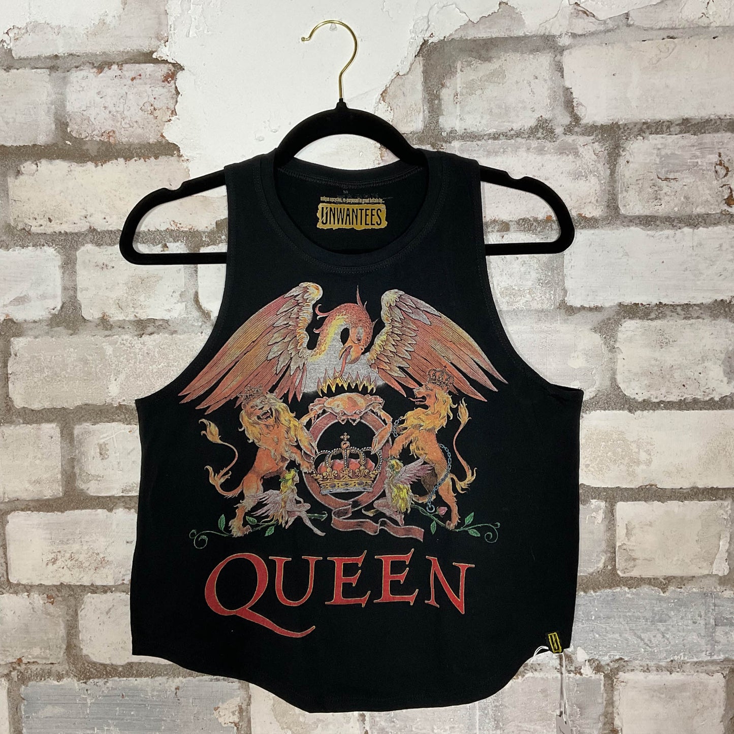 Queen Emblem Racerback Unwantee Upcycle Tank Top upcycled by Unwantees, sustainable fashion made in great Britain from vintage graphic tshirt