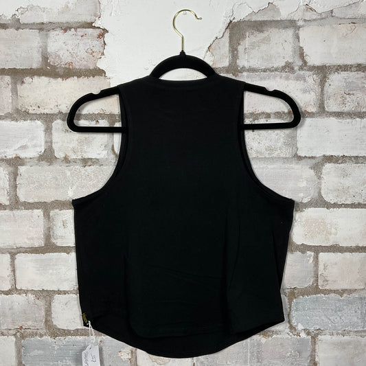 Rearview of Atari y2k graphics on black cotton Racerback Tank Top upcycled by Unwantees, sustainable fashion made in Great Britain from vintage graphic tshirt