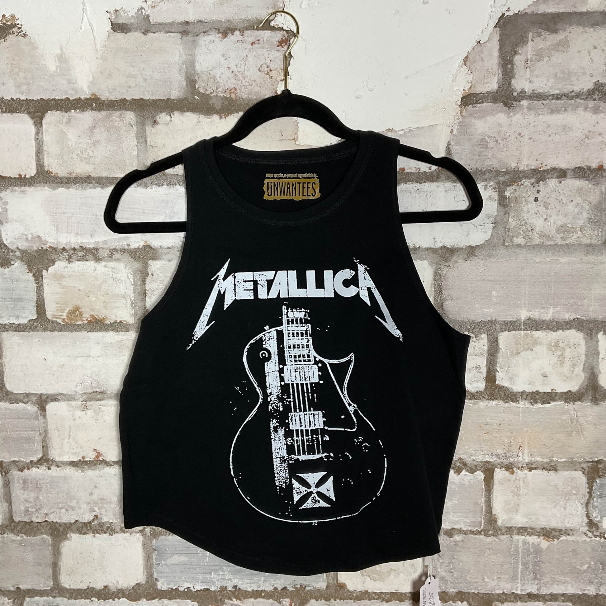 Metallica Guitar Print Racerback Unwantee Upcycle Tank Top upcycled by Unwantees, sustainable fashion made in great Britain from vintage graphic tshirt